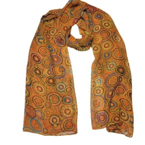 Orange Fashion Scarf with Multicolor Concentric Circle print - Picture 2 of 6